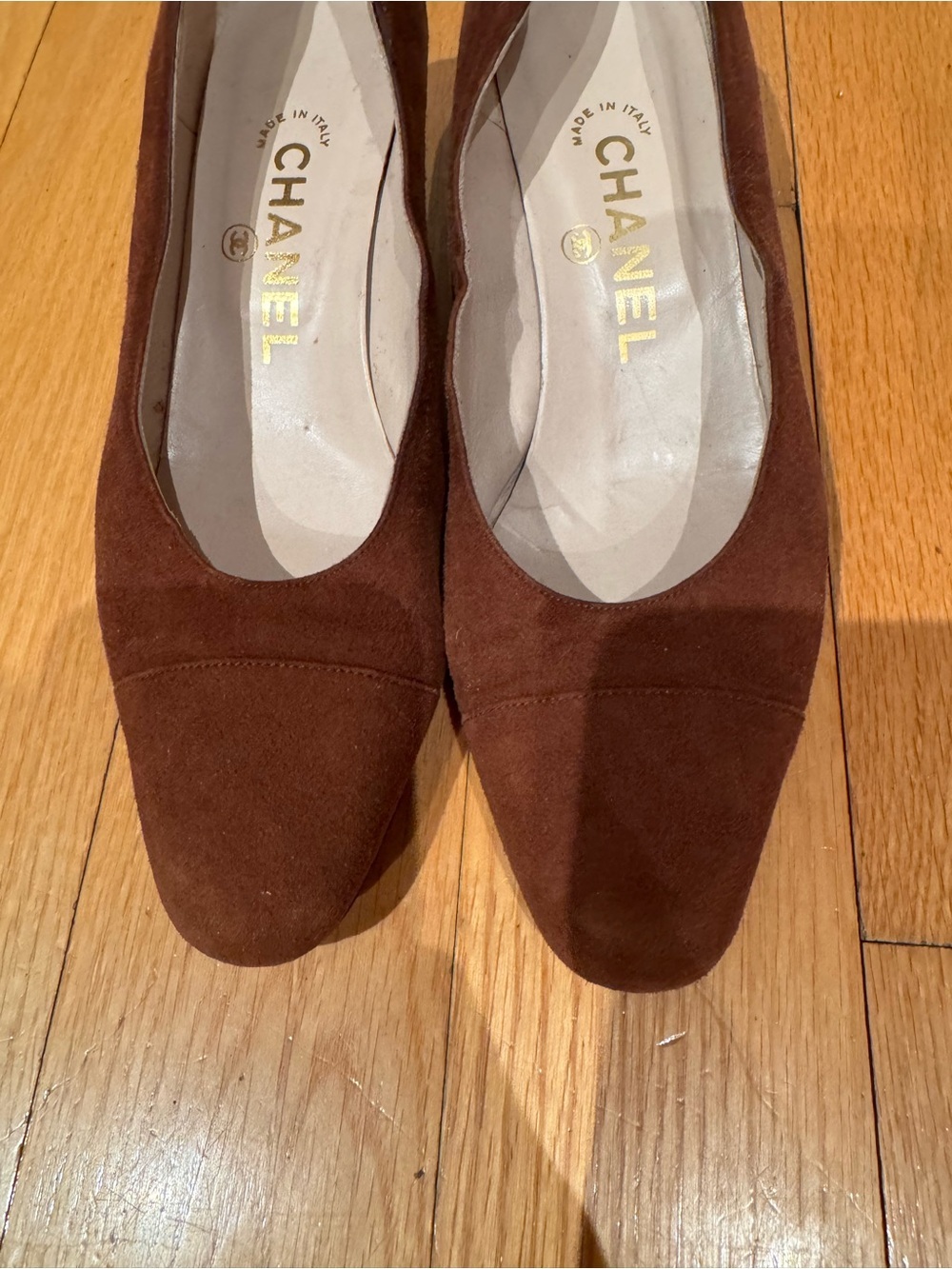 vintage Chanel suede cap toe block heel re-soled 36.5